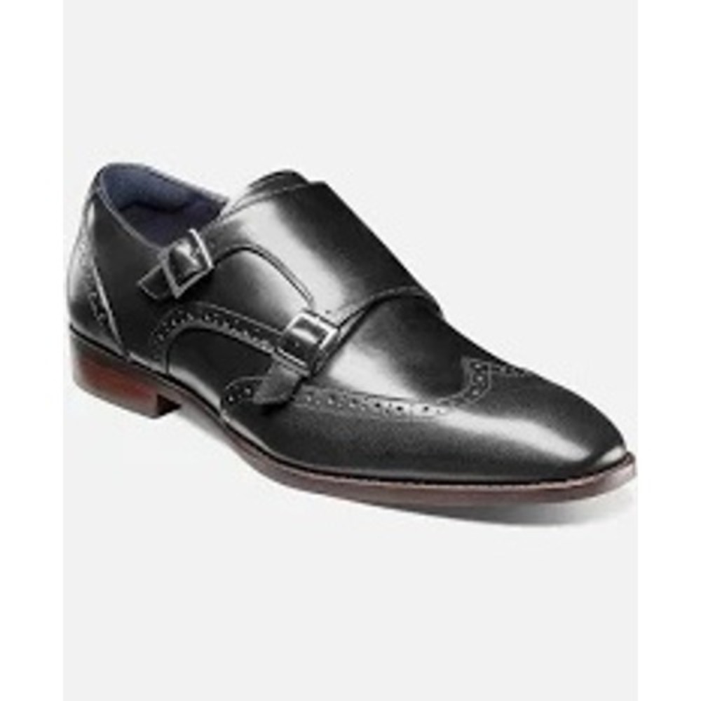 Stacy Adams men‎ 11.5 Karson black leather wingtip double monk strap dress shoes